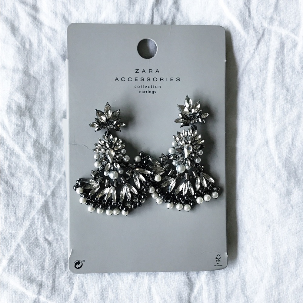 Zara statement earrings w/ crystals and pearls